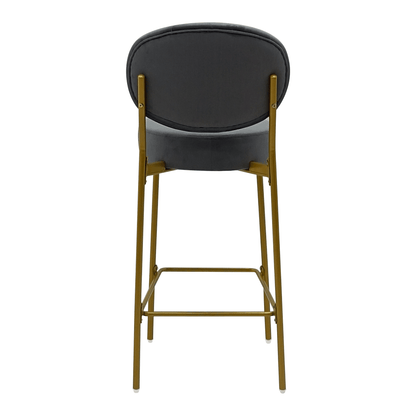 Set of 2 Velvet Upholstered Bar Stools Round Counter Stool with Backrest & Footrest Dining Chairs for Kitchen Island (Gray) - 1st Choice Furniture Direct