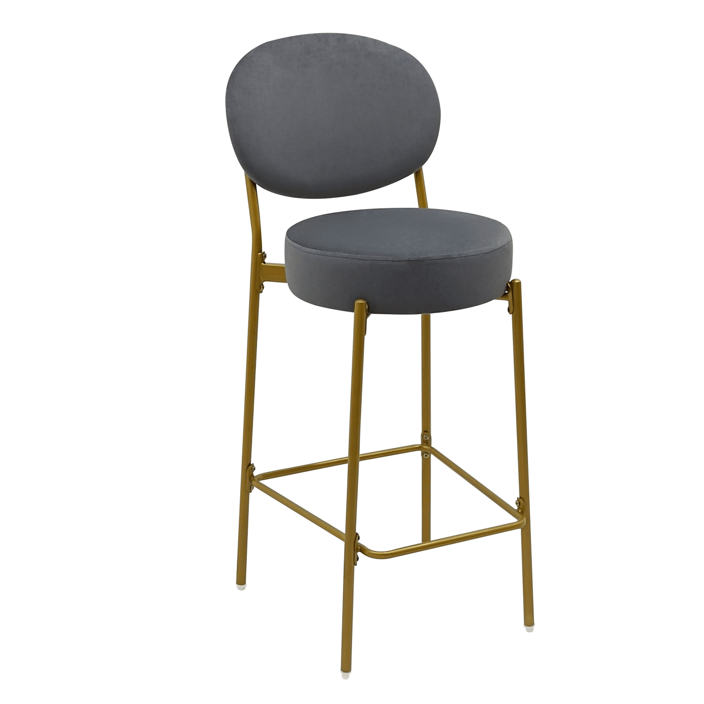 Set of 2 Velvet Upholstered Bar Stools Round Counter Stool with Backrest & Footrest Dining Chairs for Kitchen Island (Gray) - 1st Choice Furniture Direct