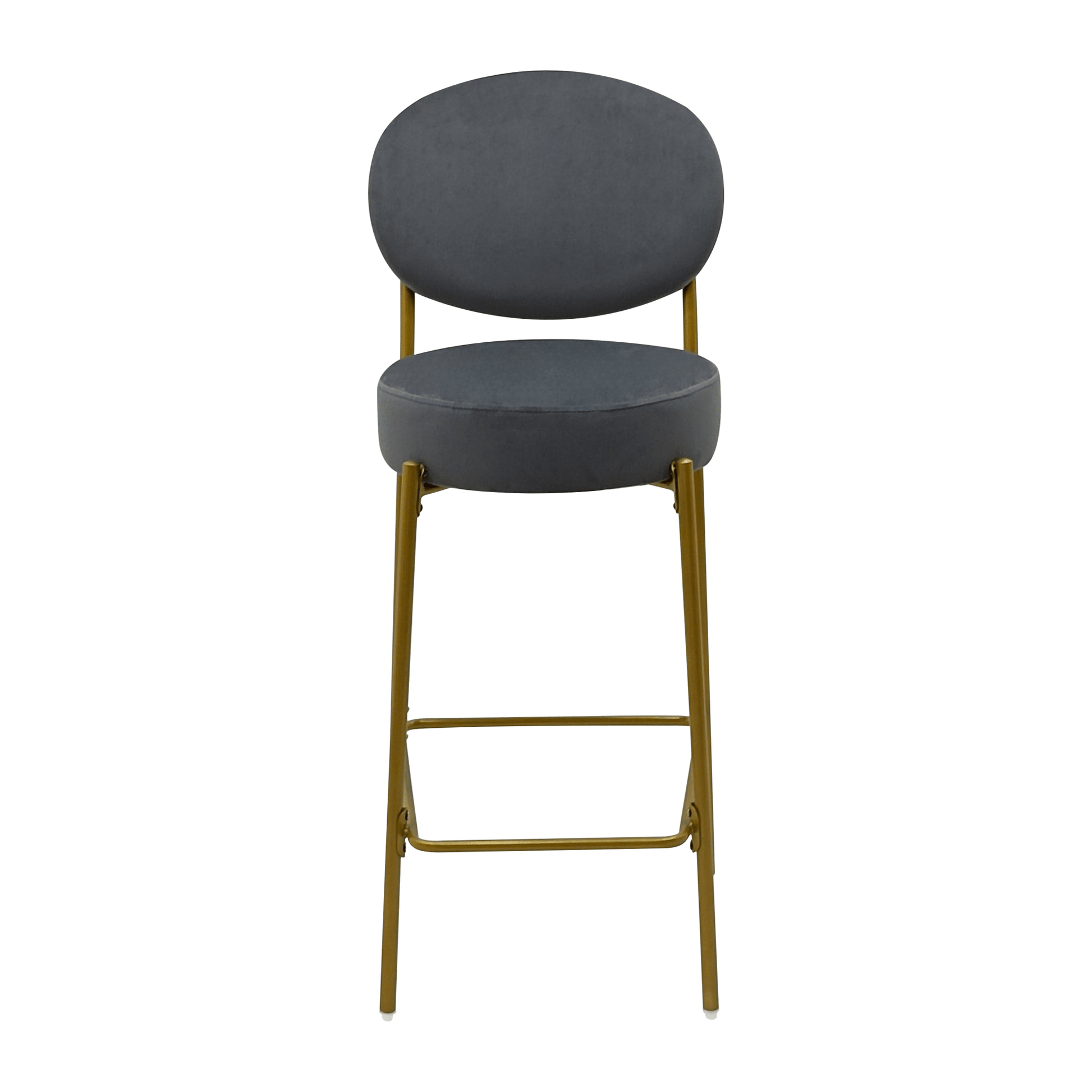 Set of 2 Velvet Upholstered Bar Stools Round Counter Stool with Backrest & Footrest Dining Chairs for Kitchen Island (Gray) - 1st Choice Furniture Direct