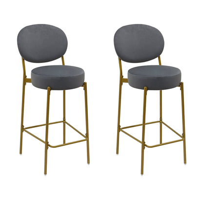 Set of 2 Velvet Upholstered Bar Stools Round Counter Stool with Backrest & Footrest Dining Chairs for Kitchen Island (Gray) - 1st Choice Furniture Direct