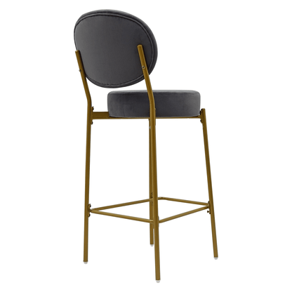 Set of 2 Velvet Upholstered Bar Stools Round Counter Stool with Backrest & Footrest Dining Chairs for Kitchen Island (Gray) - 1st Choice Furniture Direct