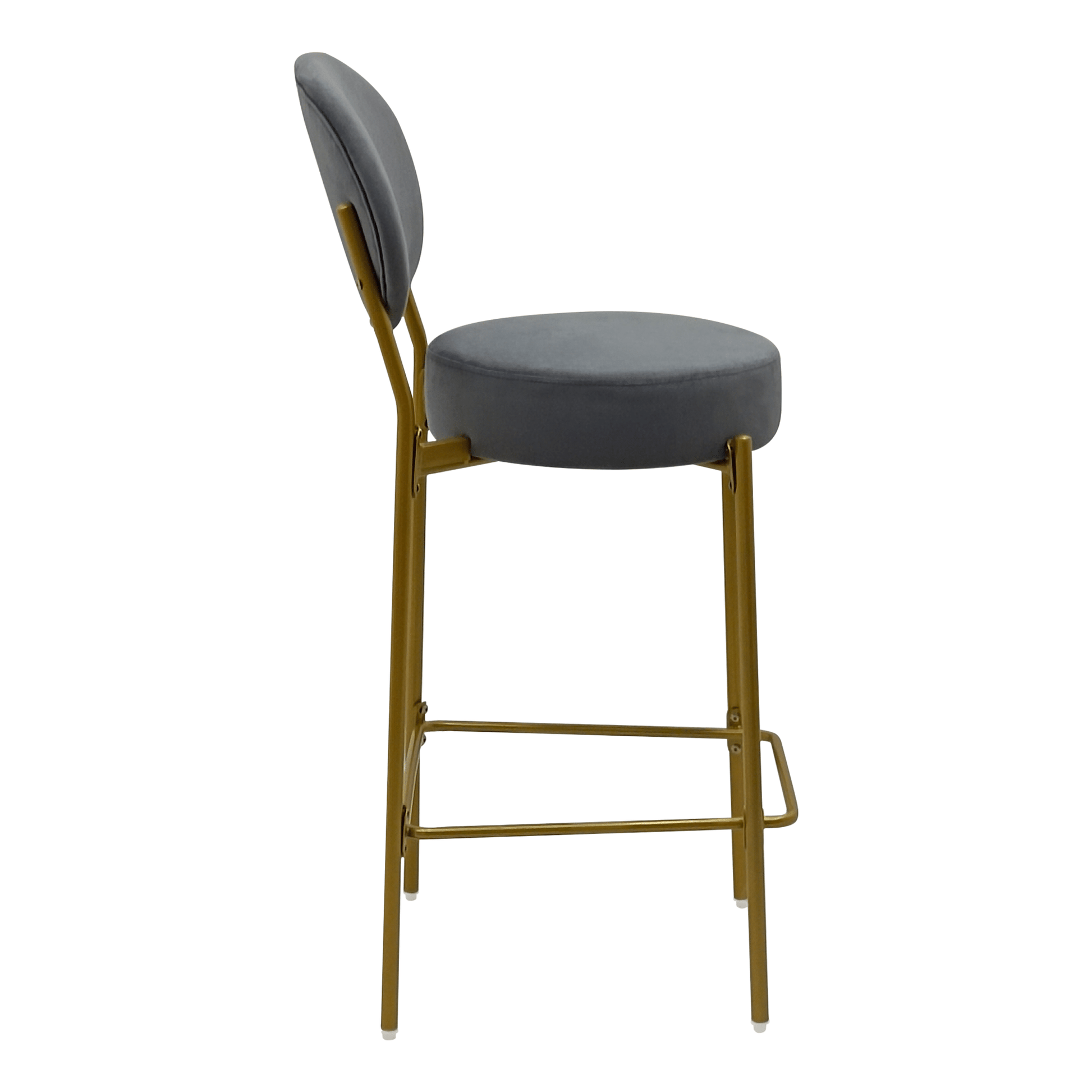 Set of 2 Velvet Upholstered Bar Stools Round Counter Stool with Backrest & Footrest Dining Chairs for Kitchen Island (Gray) - 1st Choice Furniture Direct