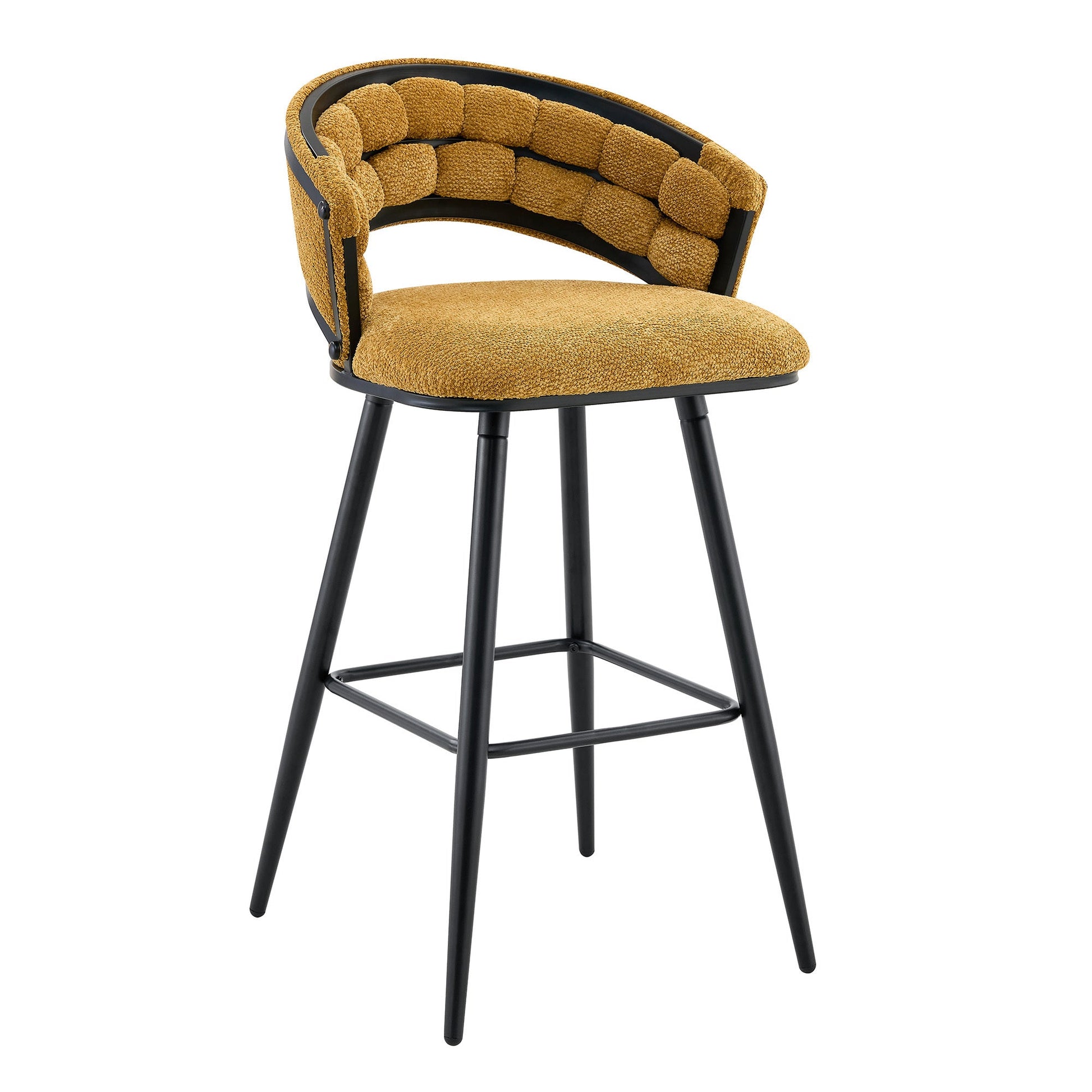 Set of 2 Yellow Velvet Bar Stools with Black Iron Legs, Modern Counter Height Stools for Home Bar - 1st Choice Furniture Direct