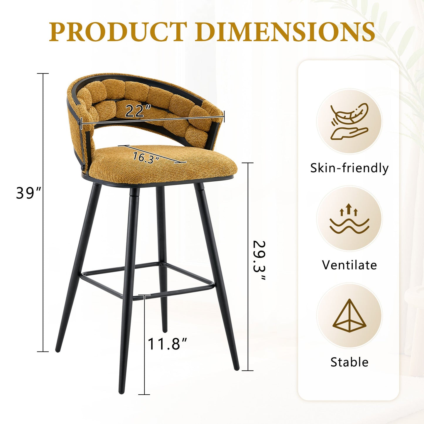 Set of 2 Yellow Velvet Bar Stools with Black Iron Legs, Modern Counter Height Stools for Home Bar - 1st Choice Furniture Direct