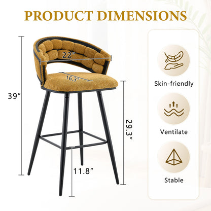 Set of 2 Yellow Velvet Bar Stools with Black Iron Legs, Modern Counter Height Stools for Home Bar - 1st Choice Furniture Direct