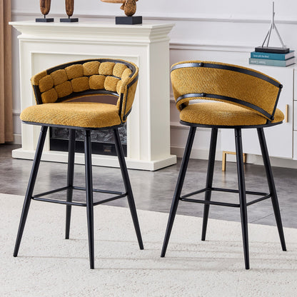 Set of 2 Yellow Velvet Bar Stools with Black Iron Legs, Modern Counter Height Stools for Home Bar - 1st Choice Furniture Direct