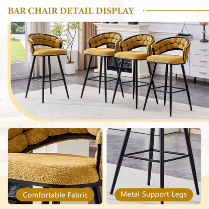 Set of 2 Yellow Velvet Bar Stools with Black Iron Legs, Modern Counter Height Stools for Home Bar - 1st Choice Furniture Direct