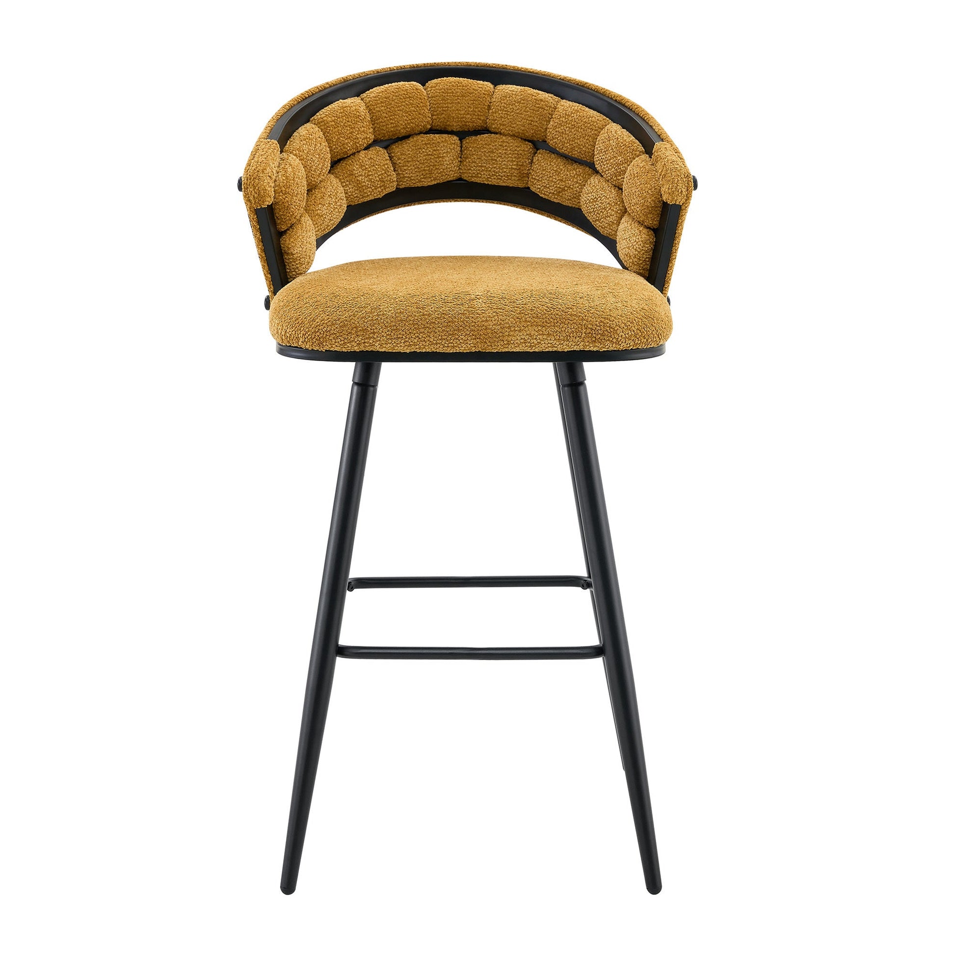 Set of 2 Yellow Velvet Bar Stools with Black Iron Legs, Modern Counter Height Stools for Home Bar - 1st Choice Furniture Direct