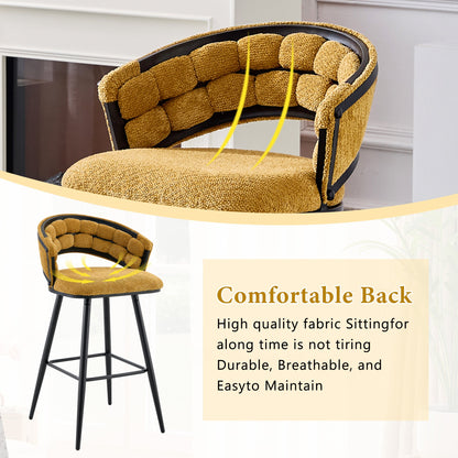 Set of 2 Yellow Velvet Bar Stools with Black Iron Legs, Modern Counter Height Stools for Home Bar - 1st Choice Furniture Direct