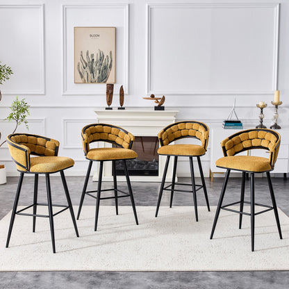 Set of 2 Yellow Velvet Bar Stools with Black Iron Legs, Modern Counter Height Stools for Home Bar - 1st Choice Furniture Direct