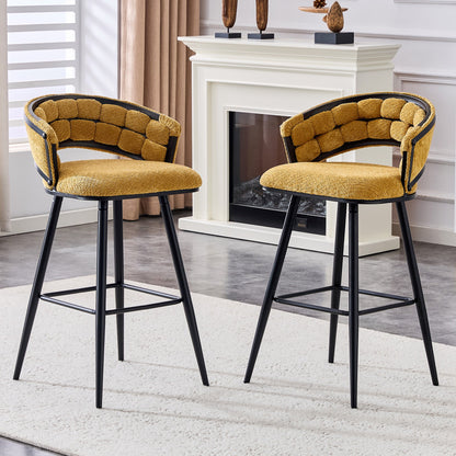 Set of 2 Yellow Velvet Bar Stools with Black Iron Legs, Modern Counter Height Stools for Home Bar - 1st Choice Furniture Direct