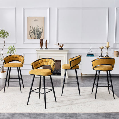 Set of 2 Yellow Velvet Bar Stools with Black Iron Legs, Modern Counter Height Stools for Home Bar - 1st Choice Furniture Direct