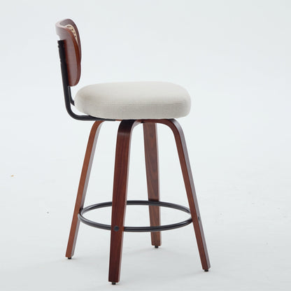 Set of 3, 26 - Inch Counter Height Bar Stools - Walnut Black, Cane Rattan Back, Beige Linen Upholstered Seat, Swivel Design for Kitchen Island/Bar/Counter,SW3766BG - 1st Choice Furniture Direct