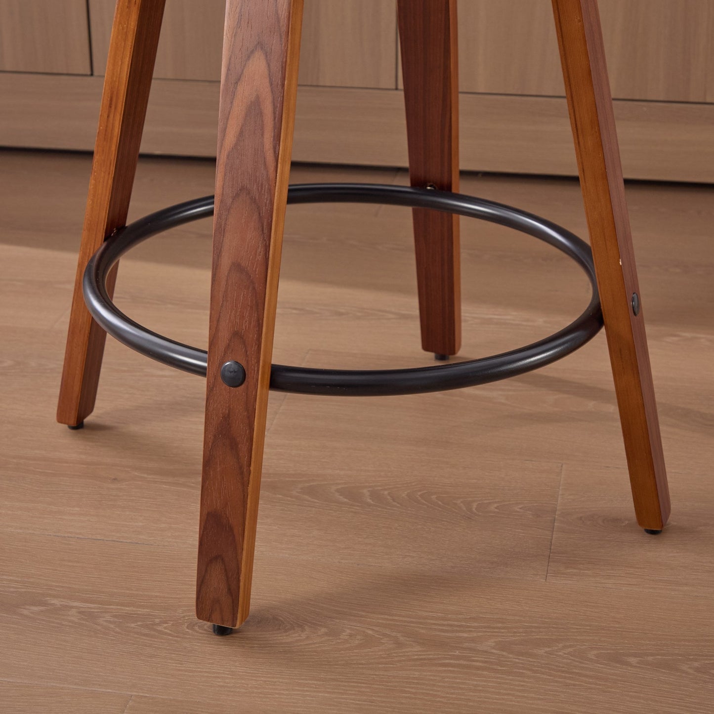Set of 3, 26 - Inch Counter Height Bar Stools - Walnut Black, Cane Rattan Back, Beige Linen Upholstered Seat, Swivel Design for Kitchen Island/Bar/Counter,SW3766BG - 1st Choice Furniture Direct