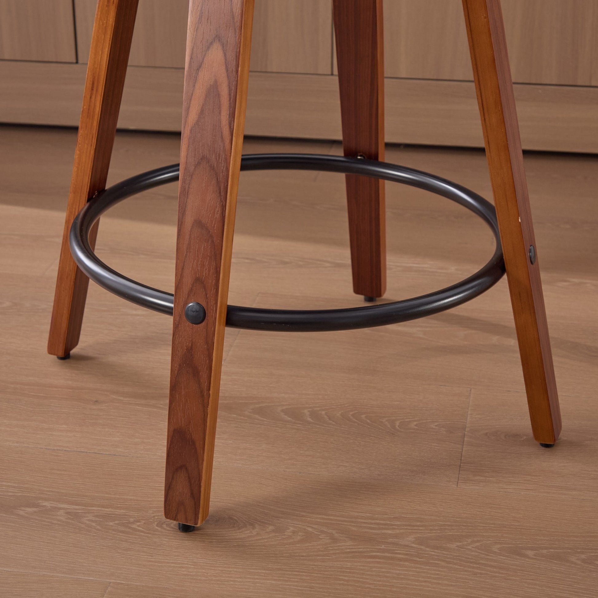 Set of 3, 26 - Inch Counter Height Bar Stools - Walnut Black, Cane Rattan Back, Beige Linen Upholstered Seat, Swivel Design for Kitchen Island/Bar/Counter,SW3766BG - 1st Choice Furniture Direct