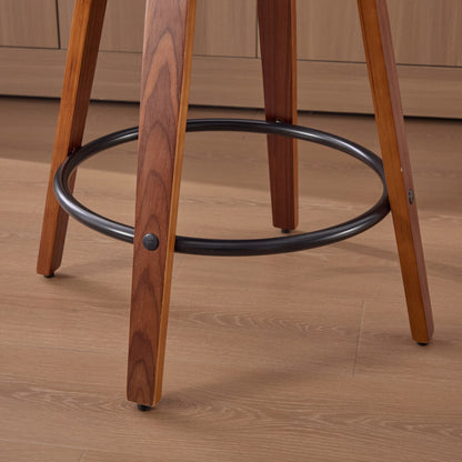 Set of 3, 26 - Inch Counter Height Bar Stools - Walnut Black, Cane Rattan Back, Beige Linen Upholstered Seat, Swivel Design for Kitchen Island/Bar/Counter,SW3766BG - 1st Choice Furniture Direct