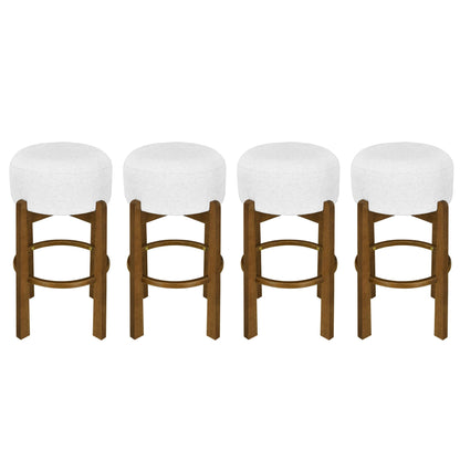 Set of 4 Wooden Bar Stools | Dark Walnut & Ivory Upholstered Counter Chairs - 1st Choice Furniture Direct