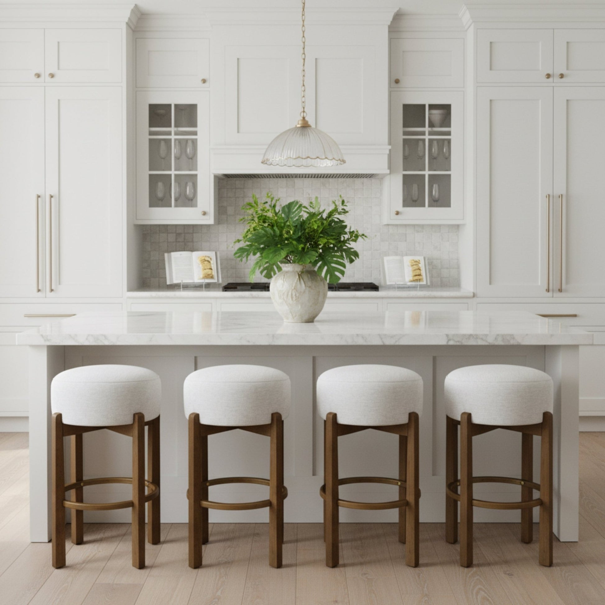 Set of 4 Wooden Bar Stools | Dark Walnut & Ivory Upholstered Counter Chairs - 1st Choice Furniture Direct