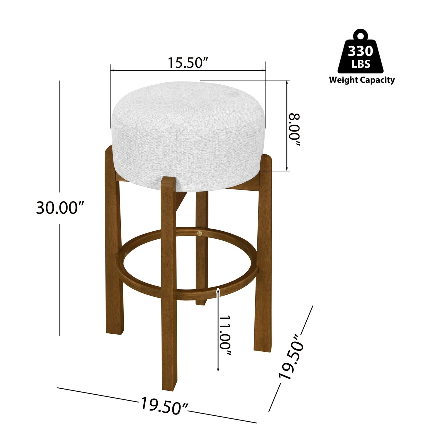 Set of 4 Wooden Bar Stools | Dark Walnut & Ivory Upholstered Counter Chairs - 1st Choice Furniture Direct