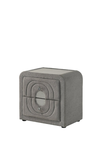 Shelyn Gray Teddy Sherpa & Chrome Nightstand - 1st Choice Furniture Direct