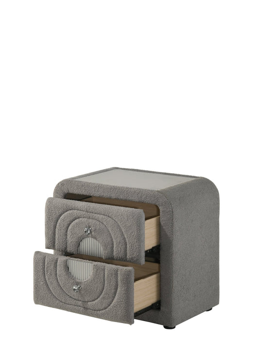 Shelyn Gray Teddy Sherpa & Chrome Nightstand - 1st Choice Furniture Direct