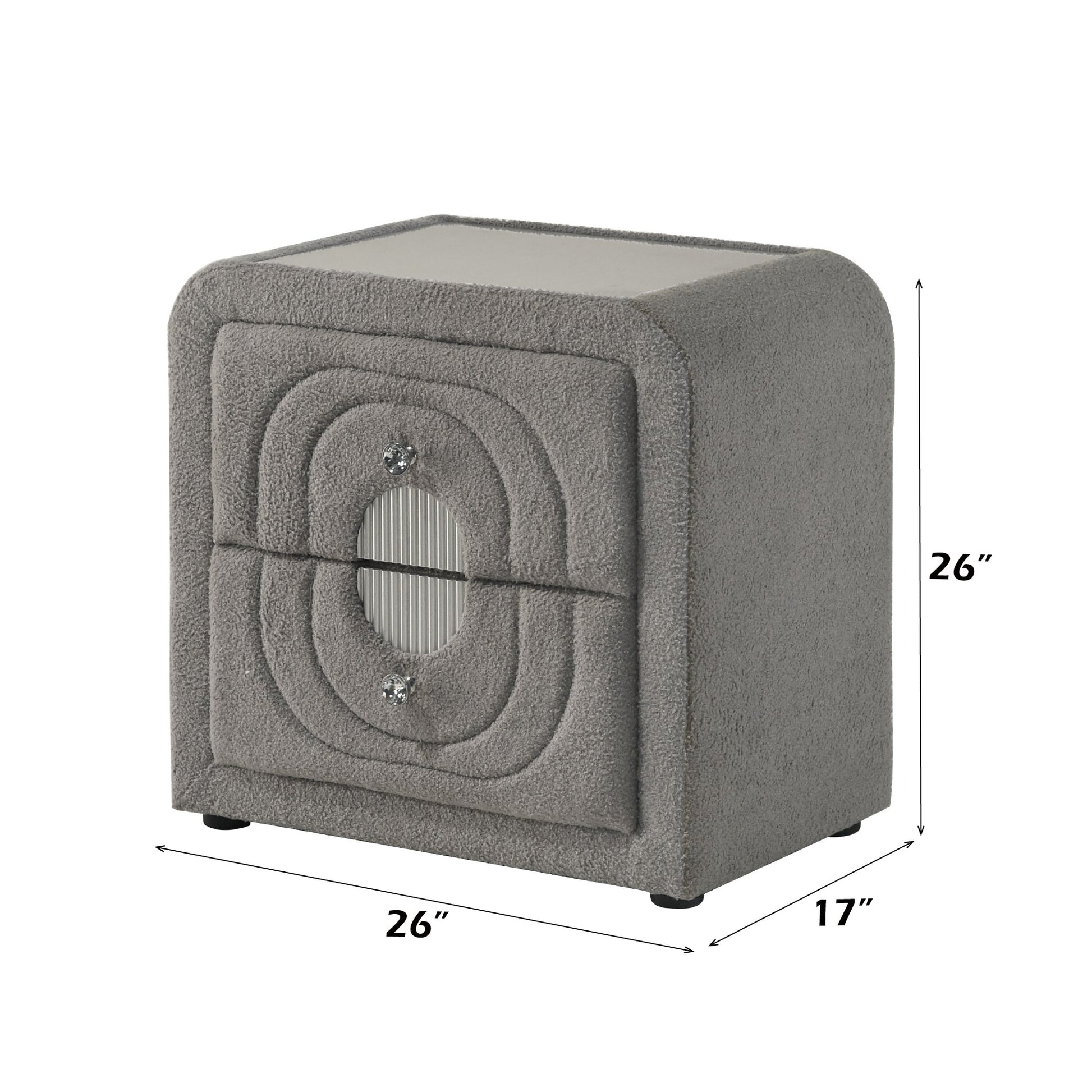 Shelyn Gray Teddy Sherpa & Chrome Nightstand - 1st Choice Furniture Direct