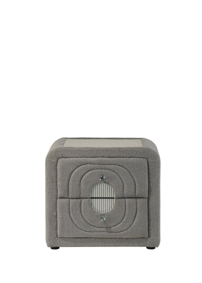 Shelyn Gray Teddy Sherpa & Chrome Nightstand - 1st Choice Furniture Direct