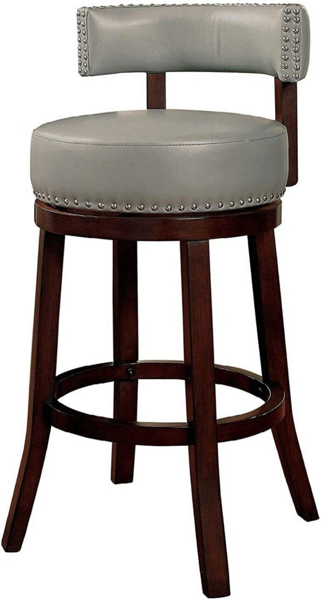 Sherly Set of 2 Bar stool 30' Swivel Stool Dark Oak Solid wood Dark Gray Leatherette Chairs Dining Room - 1st Choice Furniture Direct