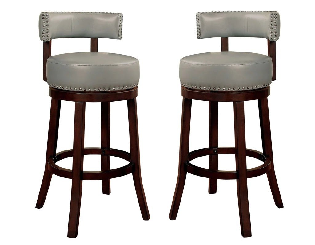 Sherly Set of 2 Bar stool 30' Swivel Stool Dark Oak Solid wood Dark Gray Leatherette Chairs Dining Room - 1st Choice Furniture Direct