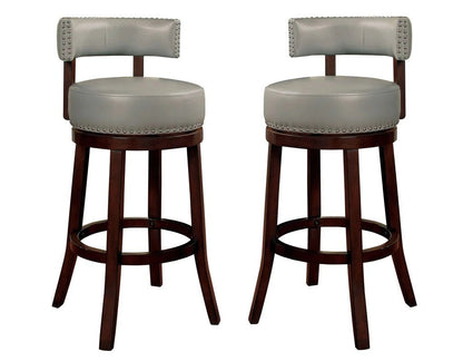 Sherly Set of 2 Bar stool 30' Swivel Stool Dark Oak Solid wood Dark Gray Leatherette Chairs Dining Room - 1st Choice Furniture Direct