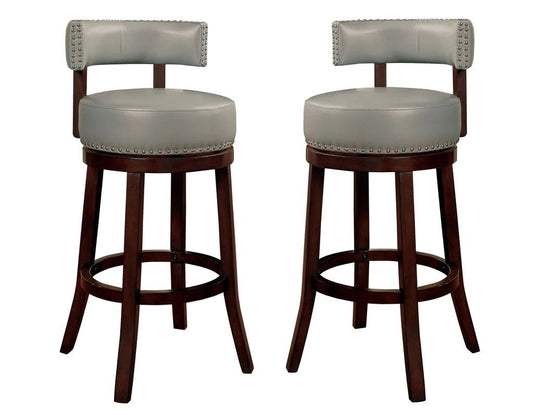 Sherly Set of 2 Bar stool 30' Swivel Stool Dark Oak Solid wood Dark Gray Leatherette Chairs Dining Room - 1st Choice Furniture Direct