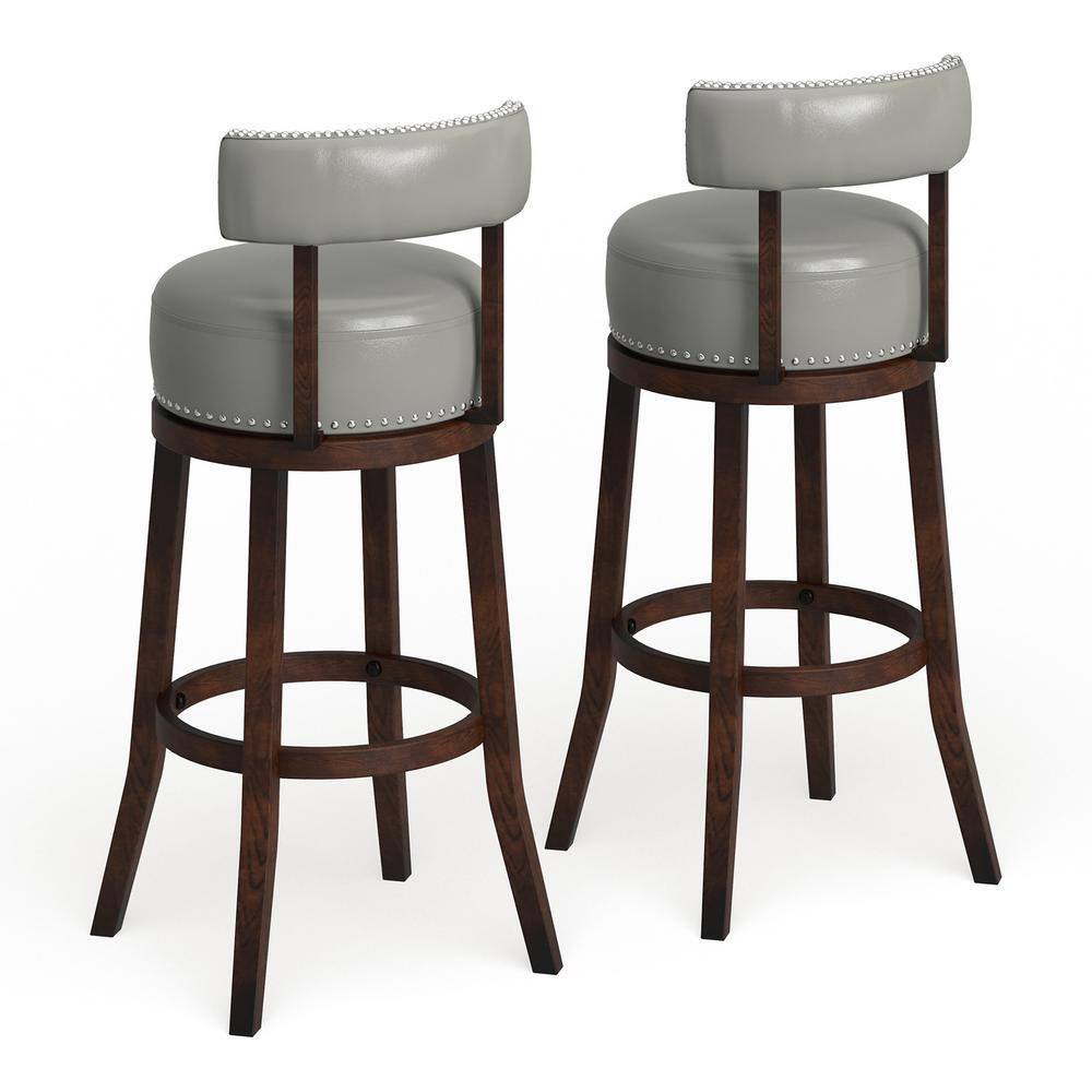 Sherly Set of 2 Bar stool 30' Swivel Stool Dark Oak Solid wood Dark Gray Leatherette Chairs Dining Room - 1st Choice Furniture Direct