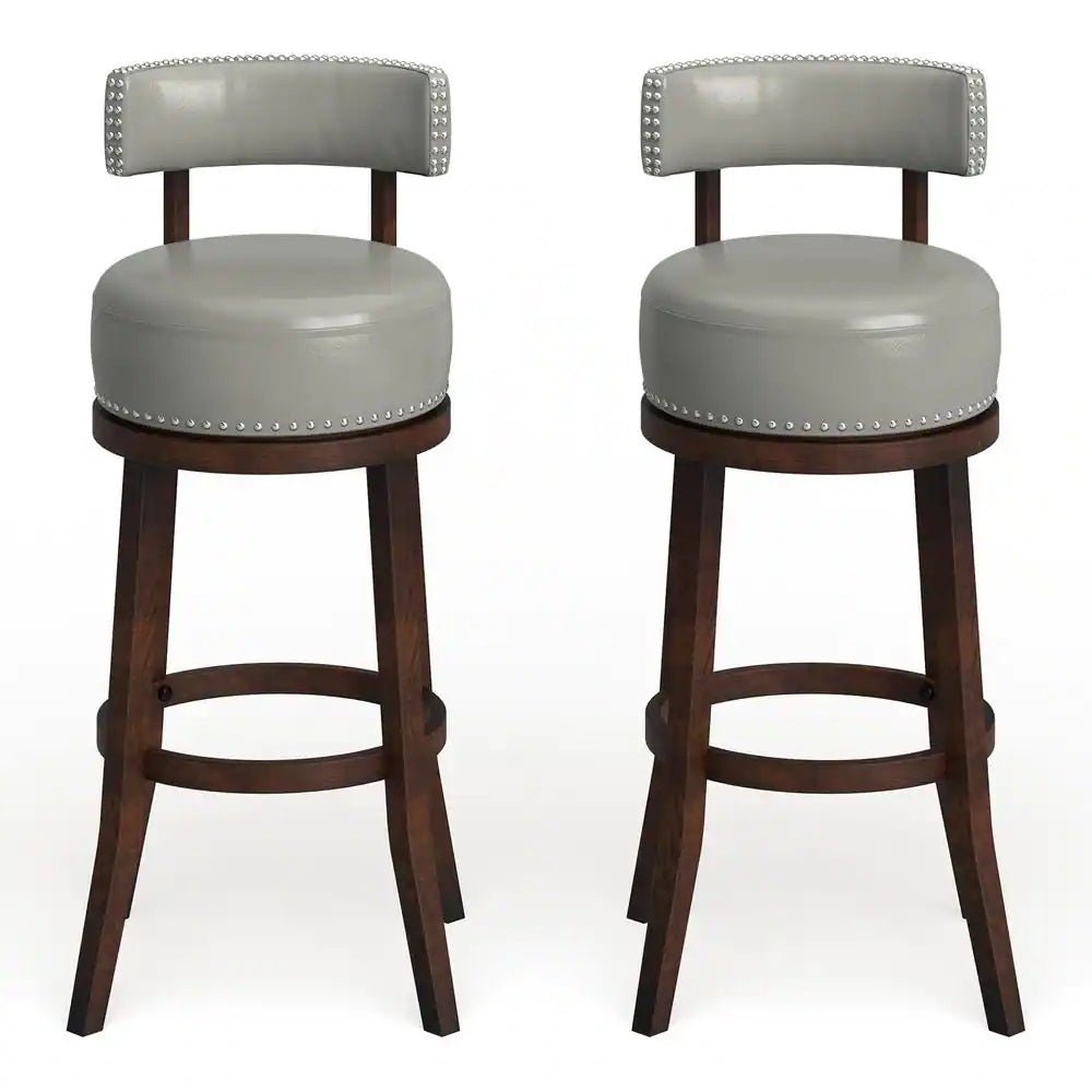 Sherly Set of 2 Bar stool 30' Swivel Stool Dark Oak Solid wood Dark Gray Leatherette Chairs Dining Room - 1st Choice Furniture Direct