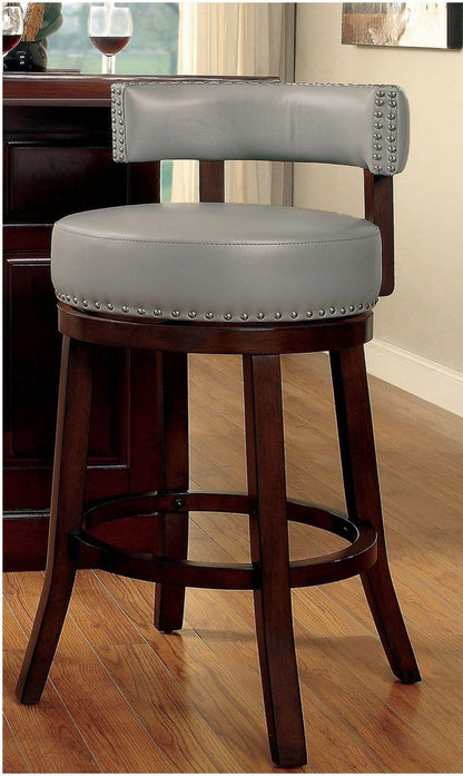 Sherly Set of 2 Bar stool 30' Swivel Stool Dark Oak Solid wood Dark Gray Leatherette Chairs Dining Room - 1st Choice Furniture Direct