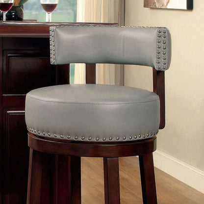 Sherly Set of 2 Bar stool 30' Swivel Stool Dark Oak Solid wood Dark Gray Leatherette Chairs Dining Room - 1st Choice Furniture Direct