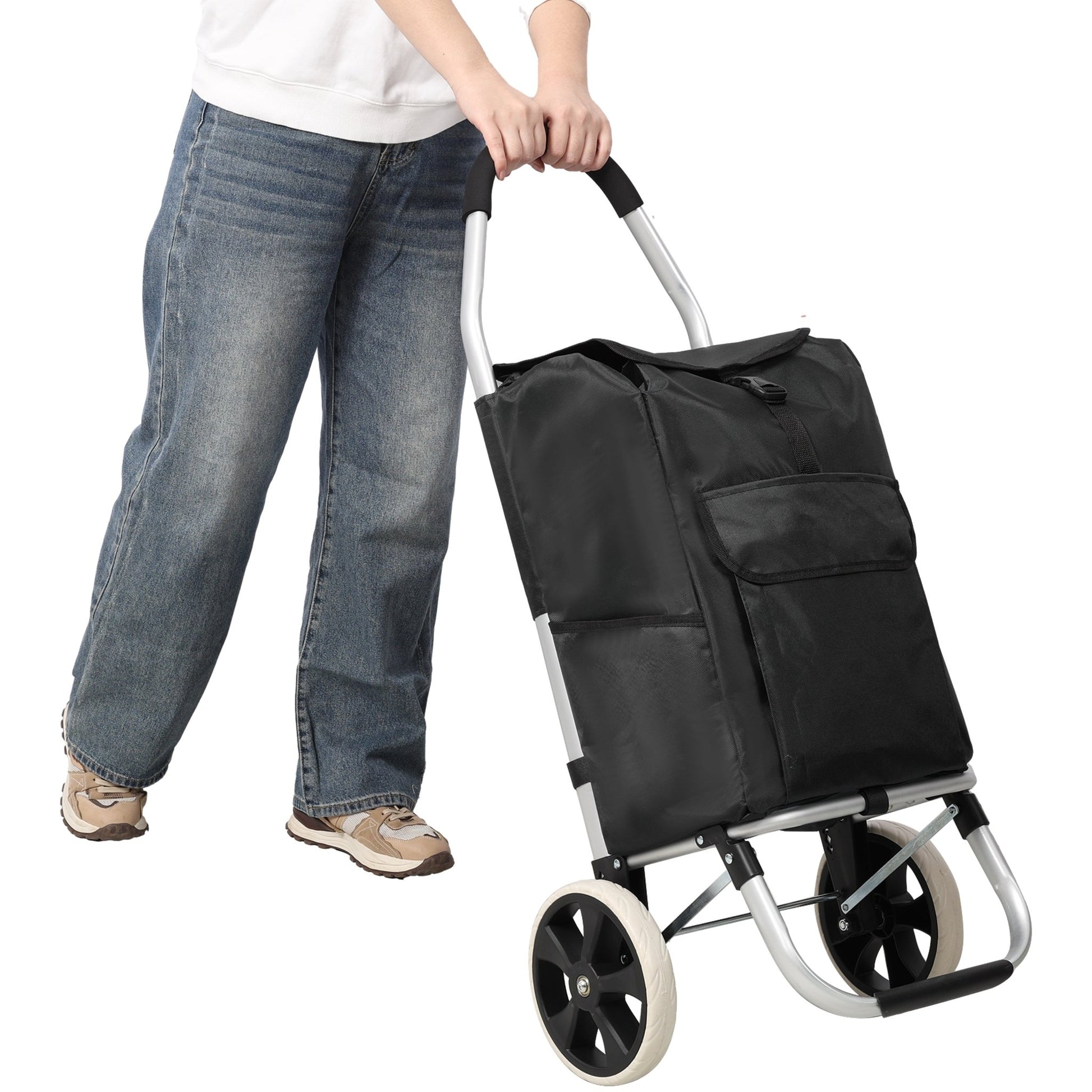 Shopping Trolley with Wheels,Trolley Black Foldable Shopping Cart,Removable Shopping Oxford Waterproof Bag,Black - 1st Choice Furniture Direct