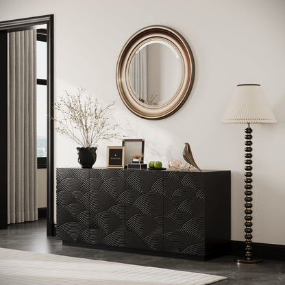 Sideboard Buffet Cabinet, 4 Doors Modern Accent Storage Sideboard, Luxurious Floor Cabinet Buffet with Freestanding Anti Dumping for Kitchen, Living Room, 59' Wide Rectangular Buffet Table(Black) - 1st Choice Furniture Direct