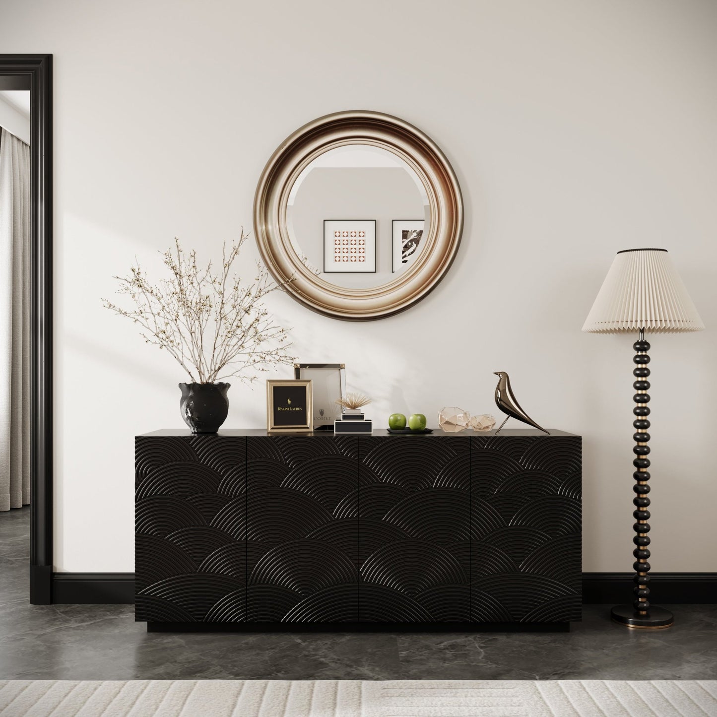 Sideboard Buffet Cabinet, 4 Doors Modern Accent Storage Sideboard, Luxurious Floor Cabinet Buffet with Freestanding Anti Dumping for Kitchen, Living Room, 59' Wide Rectangular Buffet Table(Black) - 1st Choice Furniture Direct
