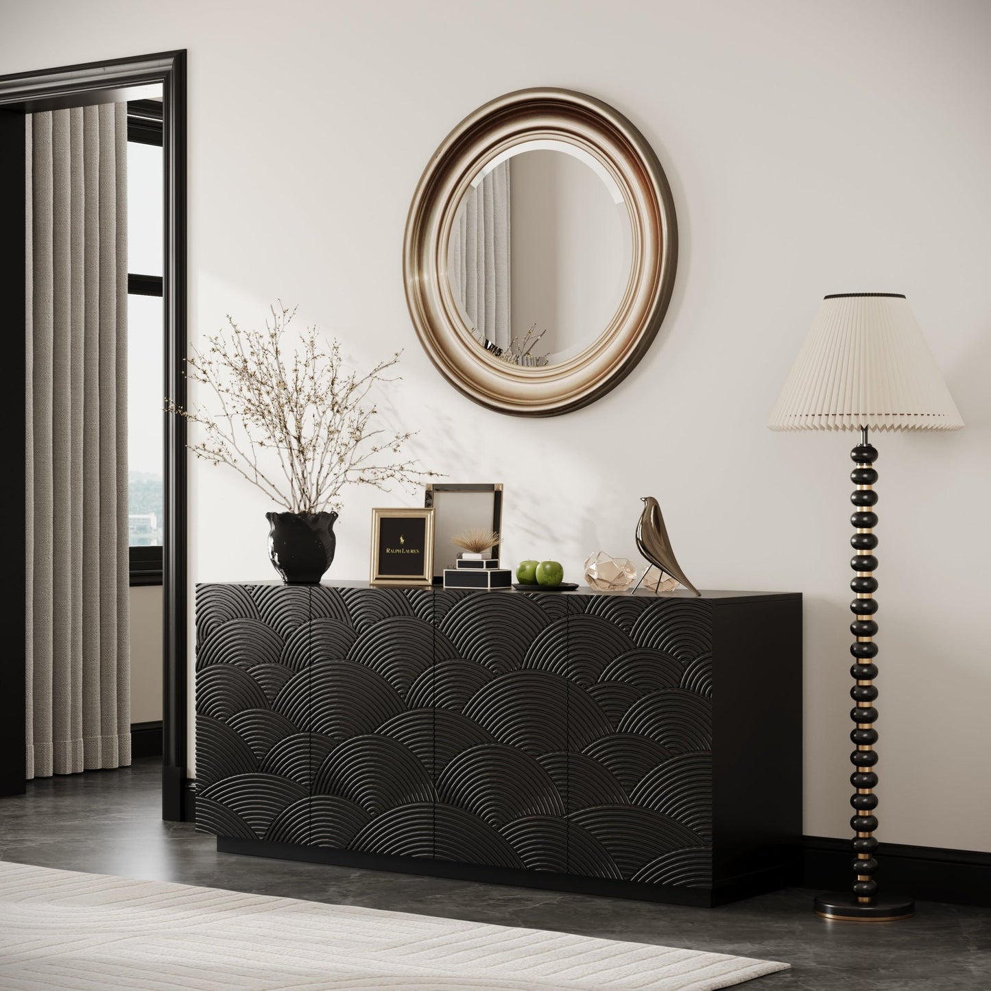 Sideboard Buffet Cabinet, 4 Doors Modern Accent Storage Sideboard, Luxurious Floor Cabinet Buffet with Freestanding Anti Dumping for Kitchen, Living Room, 59' Wide Rectangular Buffet Table(Black) - 1st Choice Furniture Direct
