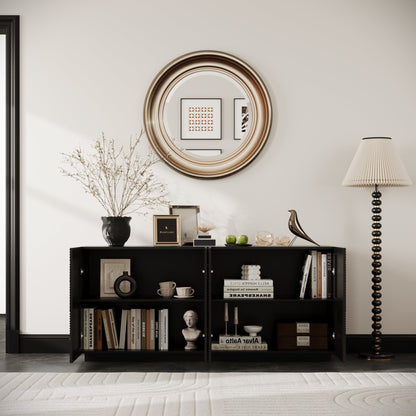 Sideboard Buffet Cabinet, 4 Doors Modern Accent Storage Sideboard, Luxurious Floor Cabinet Buffet with Freestanding Anti Dumping for Kitchen, Living Room, 59' Wide Rectangular Buffet Table(Black) - 1st Choice Furniture Direct