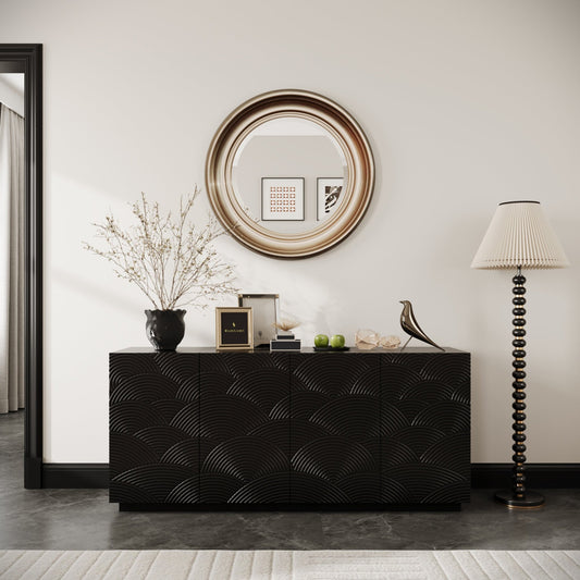 Sideboard Buffet Cabinet, 4 Doors Modern Accent Storage Sideboard, Luxurious Floor Cabinet Buffet with Freestanding Anti Dumping for Kitchen, Living Room, 59' Wide Rectangular Buffet Table(Black) - 1st Choice Furniture Direct