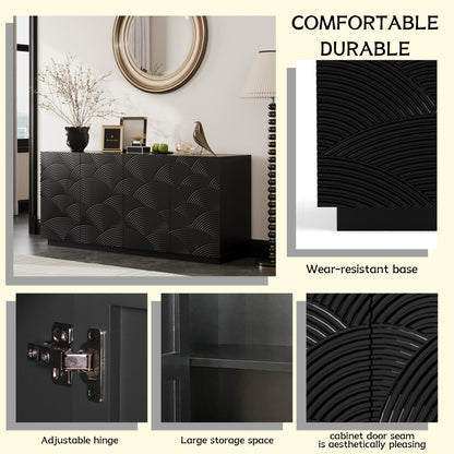 Sideboard Buffet Cabinet, 4 Doors Modern Accent Storage Sideboard, Luxurious Floor Cabinet Buffet with Freestanding Anti Dumping for Kitchen, Living Room, 59' Wide Rectangular Buffet Table(Black) - 1st Choice Furniture Direct