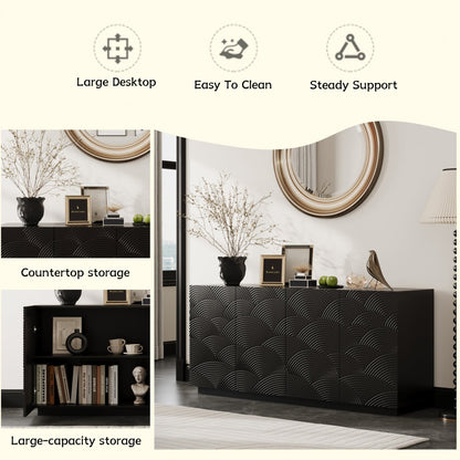 Sideboard Buffet Cabinet, 4 Doors Modern Accent Storage Sideboard, Luxurious Floor Cabinet Buffet with Freestanding Anti Dumping for Kitchen, Living Room, 59' Wide Rectangular Buffet Table(Black) - 1st Choice Furniture Direct