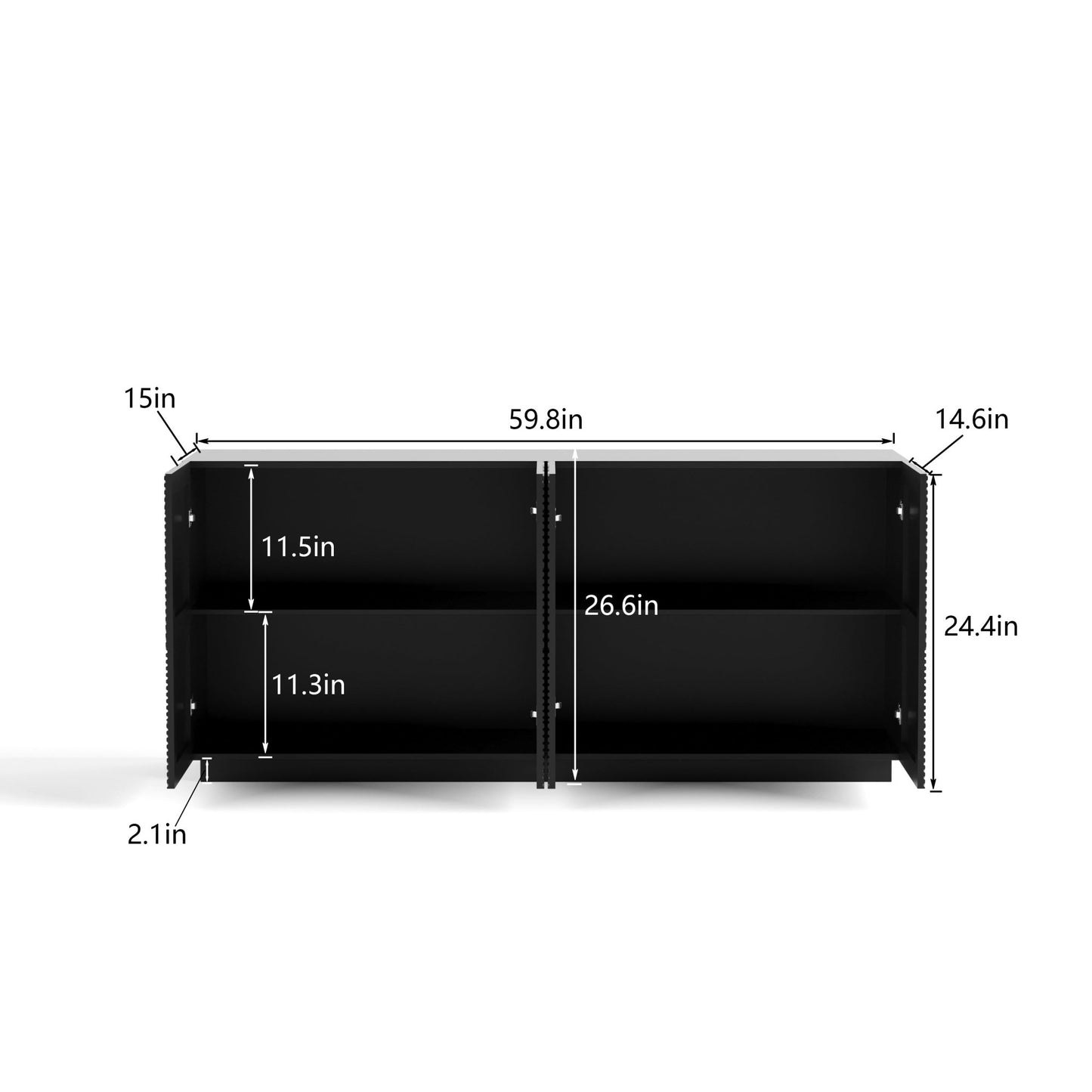 Sideboard Buffet Cabinet, 4 Doors Modern Accent Storage Sideboard, Luxurious Floor Cabinet Buffet with Freestanding Anti Dumping for Kitchen, Living Room, 59' Wide Rectangular Buffet Table(Black) - 1st Choice Furniture Direct