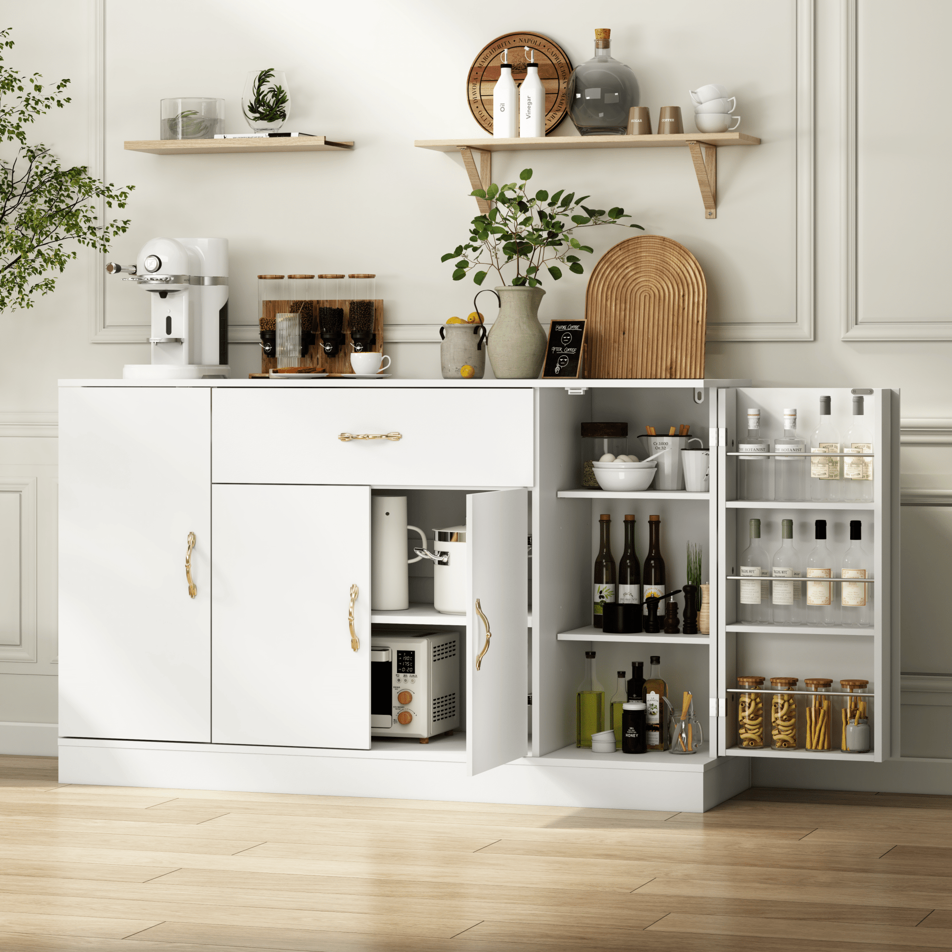 Sideboard Buffet Cabinet with Storage, Large Kitchen Storage Cabinet with 1 Drawer and 4 Doors, Modern Coffee Bar for Kitchen Dining Room, White - 1st Choice Furniture Direct