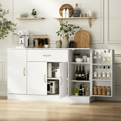 Sideboard Buffet Cabinet with Storage, Large Kitchen Storage Cabinet with 1 Drawer and 4 Doors, Modern Coffee Bar for Kitchen Dining Room, White - 1st Choice Furniture Direct
