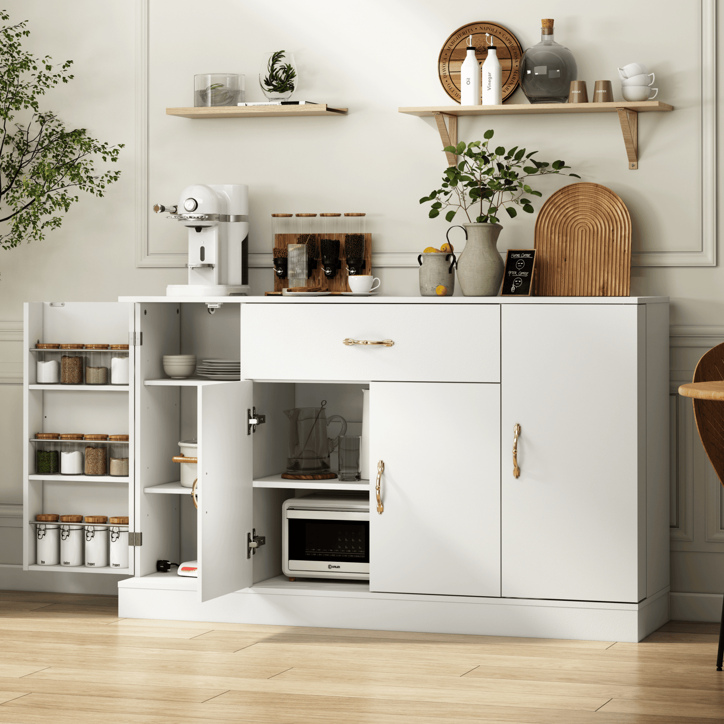 Sideboard Buffet Cabinet with Storage, Large Kitchen Storage Cabinet with 1 Drawer and 4 Doors, Modern Coffee Bar for Kitchen Dining Room, White - 1st Choice Furniture Direct