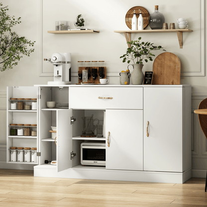 Sideboard Buffet Cabinet with Storage, Large Kitchen Storage Cabinet with 1 Drawer and 4 Doors, Modern Coffee Bar for Kitchen Dining Room, White - 1st Choice Furniture Direct