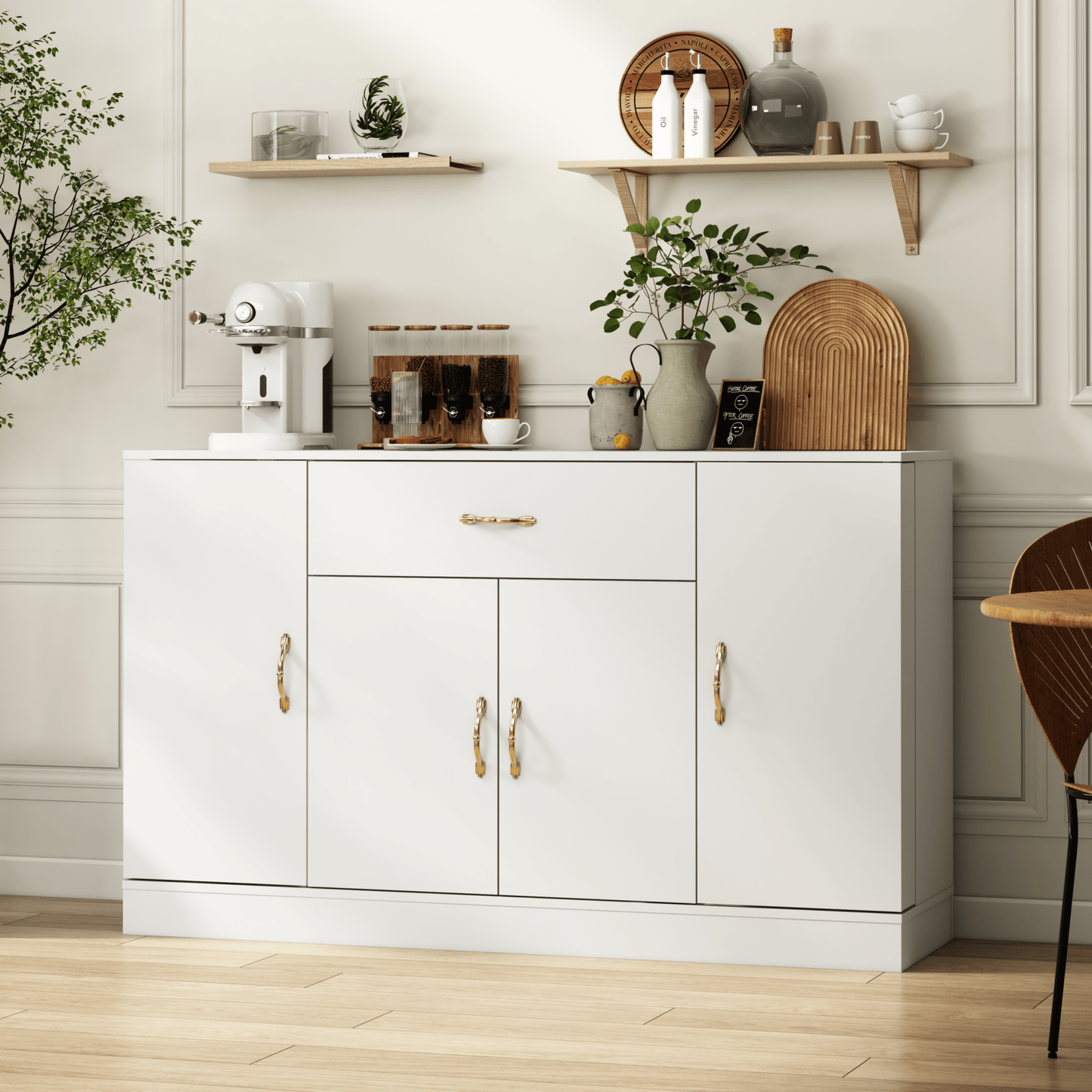 Sideboard Buffet Cabinet with Storage, Large Kitchen Storage Cabinet with 1 Drawer and 4 Doors, Modern Coffee Bar for Kitchen Dining Room, White - 1st Choice Furniture Direct