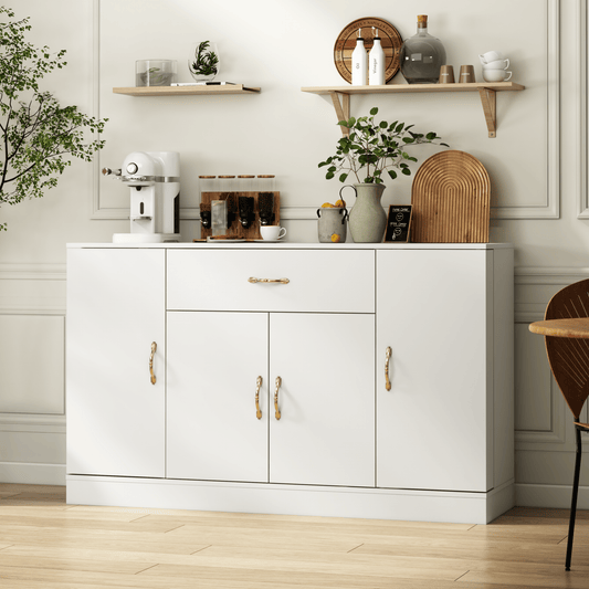 Sideboard Buffet Cabinet with Storage, Large Kitchen Storage Cabinet with 1 Drawer and 4 Doors, Modern Coffee Bar for Kitchen Dining Room, White - 1st Choice Furniture Direct